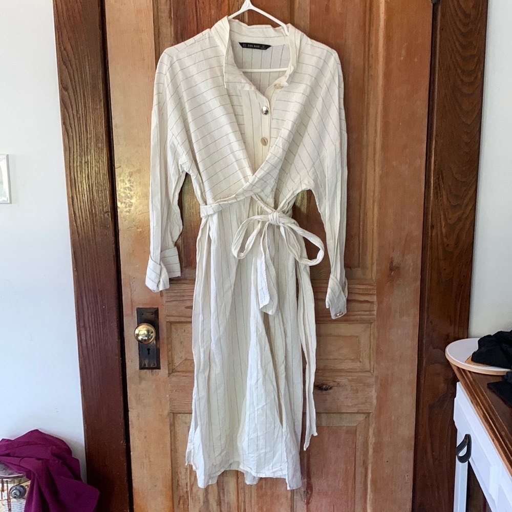 XL Zara Basic midi-dress with belt-tie
